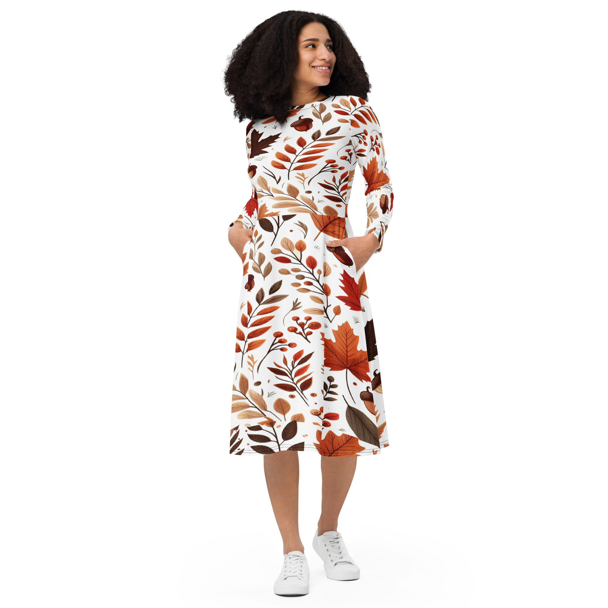 All-over print long sleeve midi dress – AUTUMN